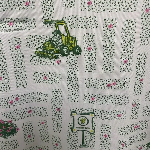 Waggle Mens M Polo Shirt White Green Gnome Lawnmower Print Golf Performance - Picture 4 of 7